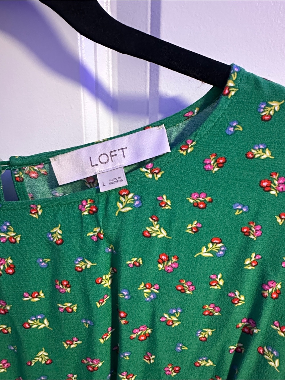 LOFT Green Floral Tie-Waist Short Sleeve Dress - Picture 2 of 3